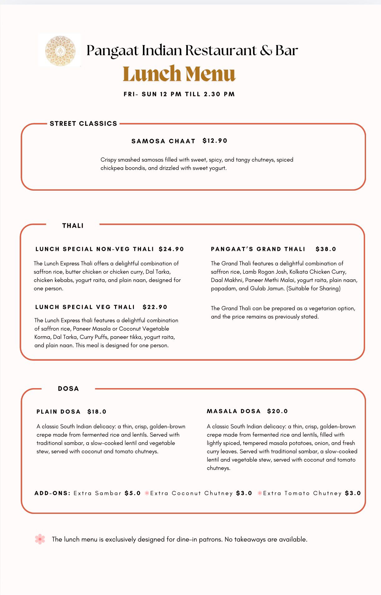 Pangaat Lunch Menu
