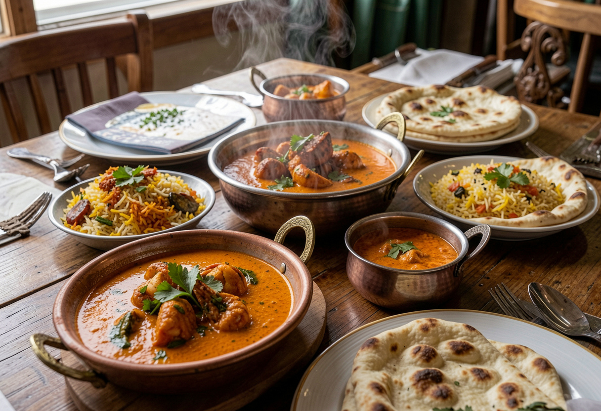 Authentic Indian dishes including butter chicken, biryani, naan, and tandoori chicken served at Pangaat Indian Restaurant & Bar near Palm Beach on the Gold Coast.